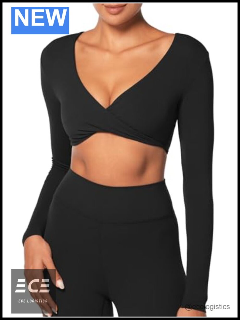 Sunzel Twist Deep V Neck Long Sleeve Crop Top Compression Gym Tee